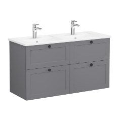 Vitra Root Classic 68941 Lavabo Dolabı, Dört Çekmeceli, 120 Cm, Mat Gri, Köşeli Lavabolu